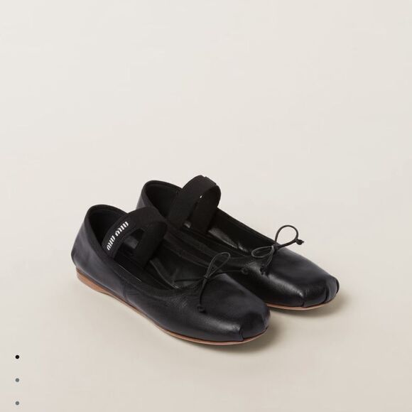 Miu Miu Shoes - Miu Miu Lea Logo Leather Ballerina Flats